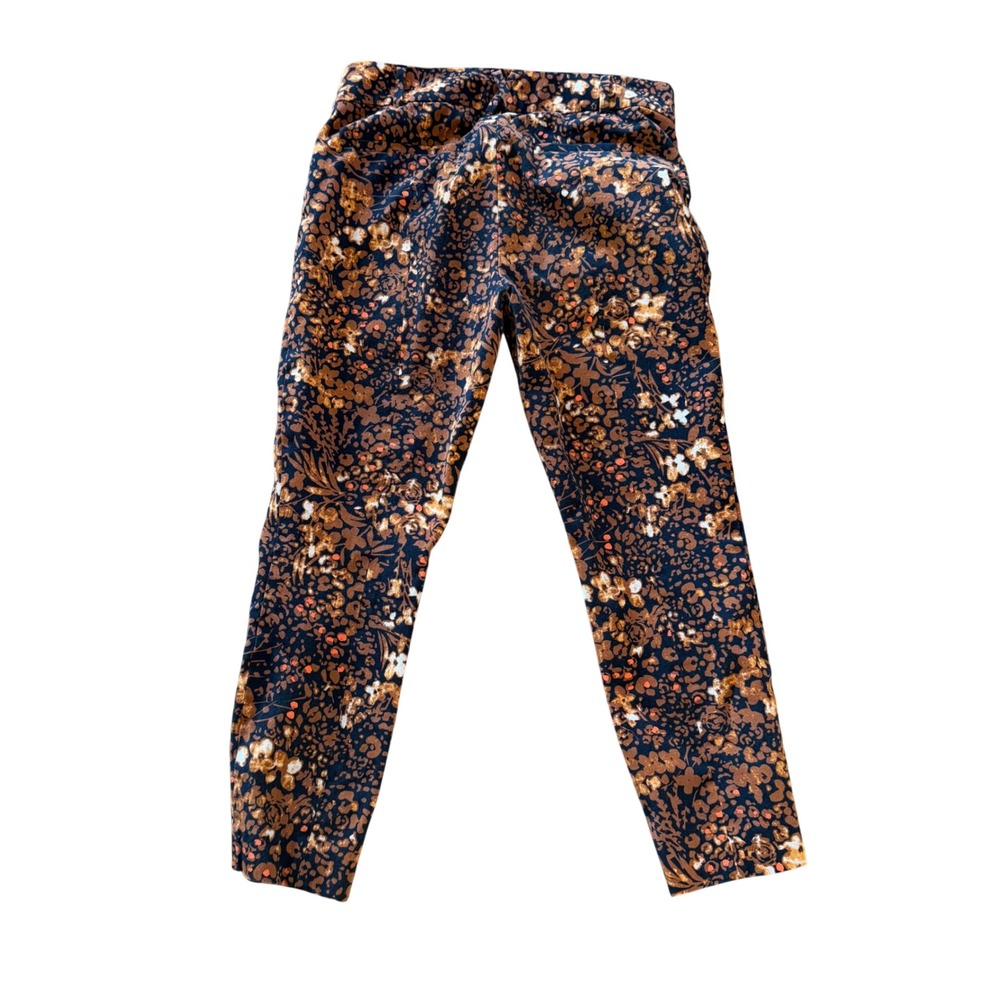 Anthropologie The Essential Slim Floral  Print Pants Navy Brown Size 8